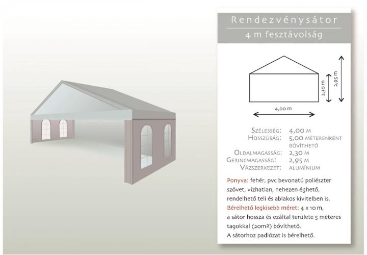 Rendezvénysátor 4m fesztávolság
