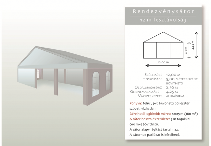 Rendezvénysátor 12m fesztávolság